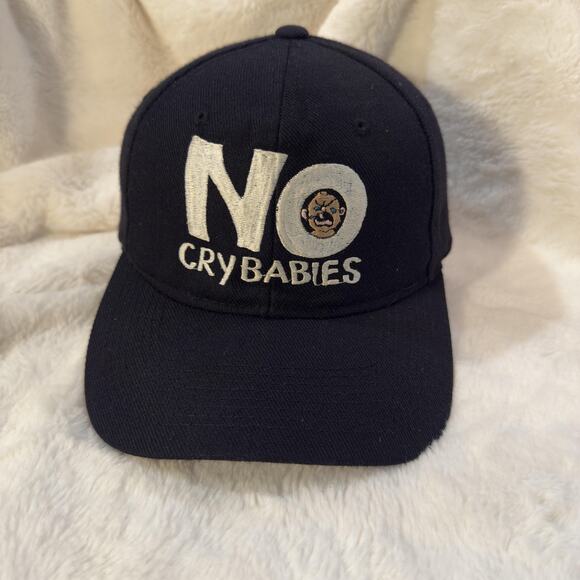 Vintage No Crybabies Hat Cap Snap Back Mens One Size Black Slogan Graphic 80s - Picture 1 of 7